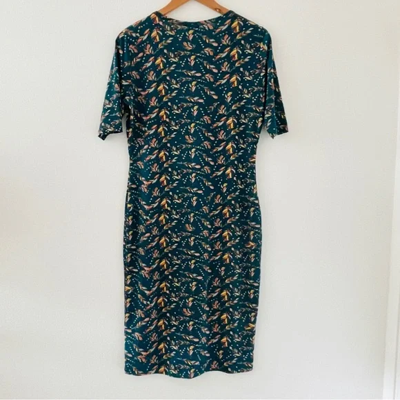 Lularoe Julia Green Feather Print Bodycon Dress - Picture 3 of 3